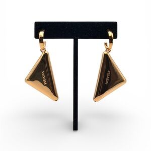 PRADA SYMBOL TRIANGLE EARRINGS 925 STERLING SILVER GOLD PLATED